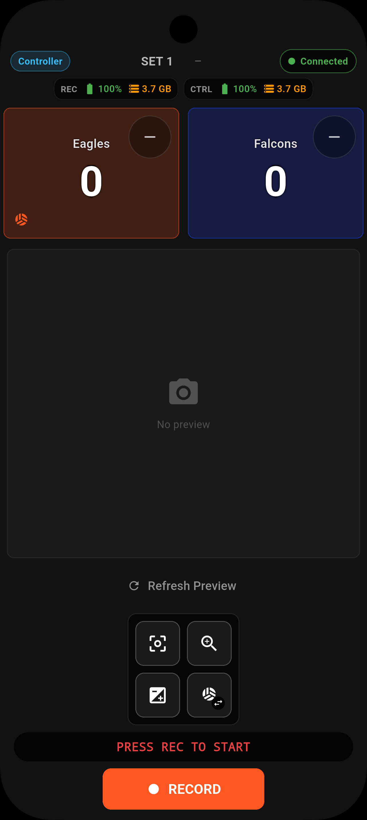 SetPoint remote controller connected to a recorder with scoring and camera controls